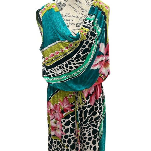 Muse x Boston Proper Tropical Abstract Midi Dress Tie Waist Size 16 - Picture 6 of 12